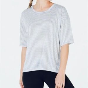 Banana Republic Luxespun Top Tee Large Womens Striped Blue White Stretch Knit.